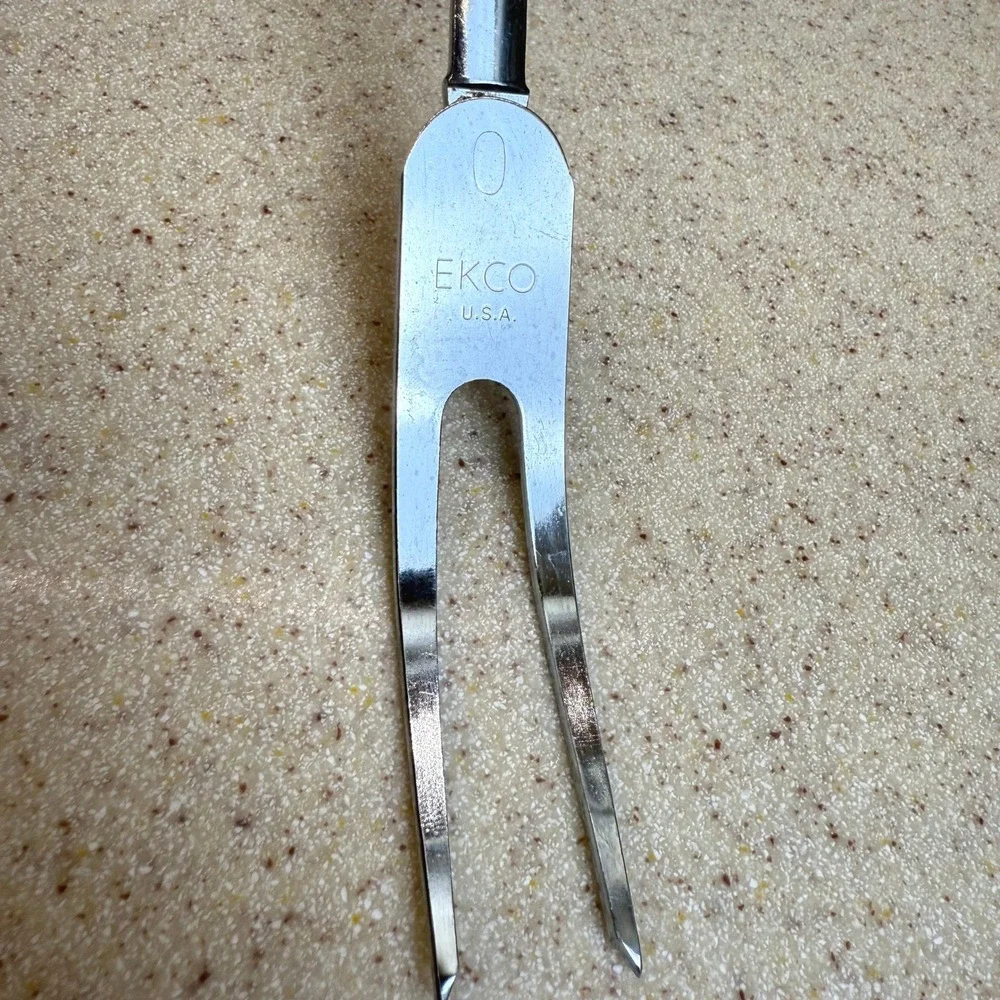 Vintage Ekco USA‎ Meat Carving Fork Stainless Steel Black Handle 2 Tine Tool